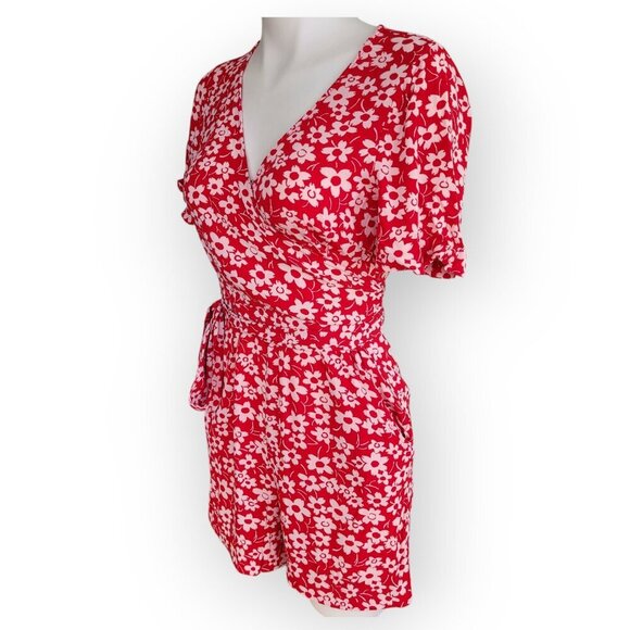 Madewell Red/White Daisy Wrap Romper Size 2 - Picture 4 of 14